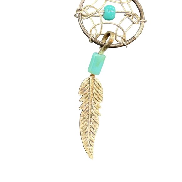 925 Sterling Silver Blue Beaded Feather Dream Catcher Dangle Drop Earrings - Picture 3 of 4